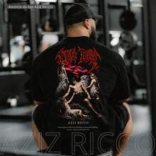 Oversized Gym T-Shirt, Fallen Angel Leg Day, 100% Premium Cotton - Black - View 1