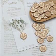 50 miếng dán niêm phong bằng sáp tự dính, màu vàng kim loại nhạt và vàng cổ, họa tiết bạch đàn và hương thảo, dùng cho thiệp mời đám cưới, gói quà Giáng sinh, niêm phong phong bì tiệc tùng, đồ dùng văn phòng phẩm. - hương thảo - Xem 3