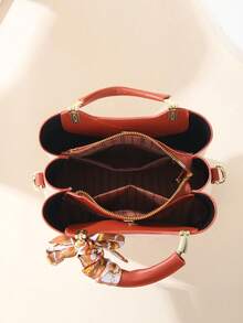 Elegant Embroidered Women's Handbag - With Detachable Shoulder Strap, Zipper Closure, Golden Hardware, Everyday Elegance | Handbag | Detachable Strap - Black - View 6