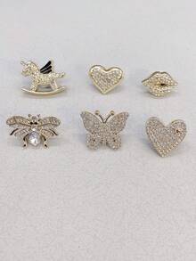 6 Stücke goldene und silberne Kronen- und Herz-ABS-Schuhband-Anhänger für Damen-Sneaker, Strass-Schmetterling-Schuhband-Schnallen, DIY-Dekorationen, Schuhclips-Zubehör - Verschiedenfarbig - Übersicht 14