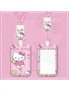 2 Peças Conjunto [Manga + Cordão], Porta-crachá com Cordão Hello Kitty Sanrio - Material ABS Durável, Bolsa Anti-Perda com Capa Protetora - Design de Desenho Animado Fofo Adequado para Homens e Mulheres, Esticar e Puxar Cartão de Identificação, Trabalho, Transporte, Cartão de Refeição, Porta-Carteira de Estudante - Multicolorido - Visão 9