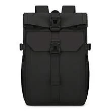 卷口休闲背包，户外旅行卷盖背包，通勤包 - 黑色 - 查看 3