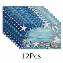 1 pieza Mantel de estilo oceánico, con patrón de conchas, tapete para el desayuno, diseño minimalista, decoración de mesa, accesorio de cocina, mantel de lino, posavasos, agarradera, base para tazón, fácil de limpiar, adecuado para el hogar, comedor, decoración del comedor, juego de regalo, regalo festivo, regalo para amigos - Multicolor - Ver 21