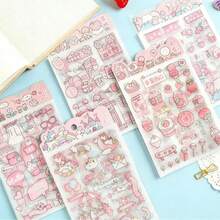 Hình dán PET mờ họa tiết dâu tây và hoa anh đào hoạt hình dễ thương, thích hợp để làm sổ lưu niệm và nhật ký. - Nhiều màu - Xem 1