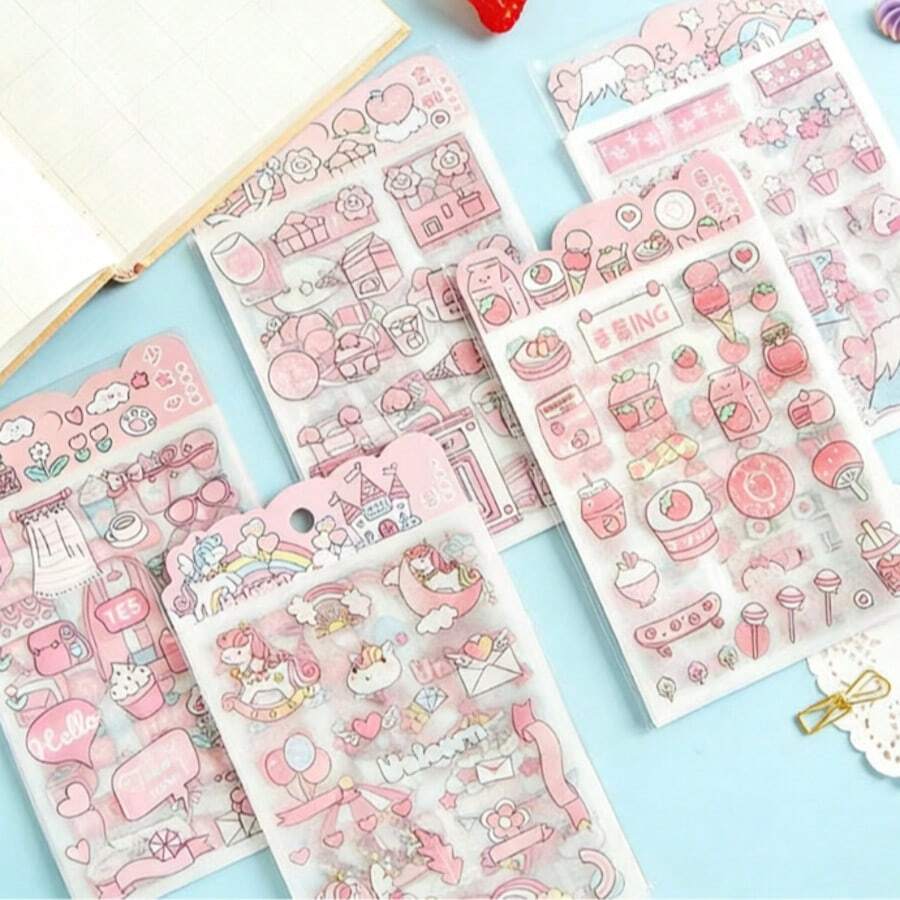 Hình dán PET mờ họa tiết dâu tây và hoa anh đào hoạt hình dễ thương, thích hợp để làm sổ lưu niệm và nhật ký. - Nhiều màu - Xem 1