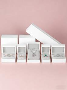 1 hộp đựng trang sức hình chữ nhật bằng da và giấy, hộp quà tặng, hộp đựng đồ trang sức, thích hợp để đựng dây chuyền, nhẫn đính hôn, quà tặng ngày Valentine. - trắng - Xem 4