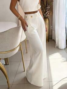 Quần ống rộng cạp cao dành cho nữ, kiểu dáng thanh lịch, thoải mái, phù hợp cho công sở và thường ngày, màu trắng mùa xuân. - trắng - Xem 7
