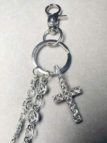 Cross Rhinestone Pant Chain, Lobster Clasp Waist Chain, Wallet Chain, Retro Chain, Double-Layer Chain, Hip-Hop Punk, Jeans Chain, Pocket Chain, Men's Keychain, Multi-Element - Ancient Silver - View 4