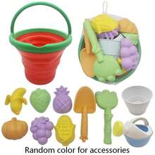 New Vegetable & Fruit Series Beach Toy Set, Includes Foldable Bucket, Shovel, Sand Molds - Multicolor - View 18