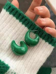 1 Pair Teardrop Minimalist Elegant Resin Hoop Earrings, Women's Casual Daily Wear, Birthday/Holiday Jewelry Gift - Green - View 4