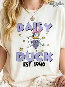 Disney White Round Neck Short Sleeved Printed T-Shirt, Cartoon Daisy Printed T-Shirt, 2026 New T-Shirt, Family Leisure Vacation T-Shirt, Unisex, High-Quality Pure Cotton T-Shirt, Suitable For All Seasons, Comfortable And Breathable | Exquisite Design | The Best Choice For Gifts - 白色 - 查看 2