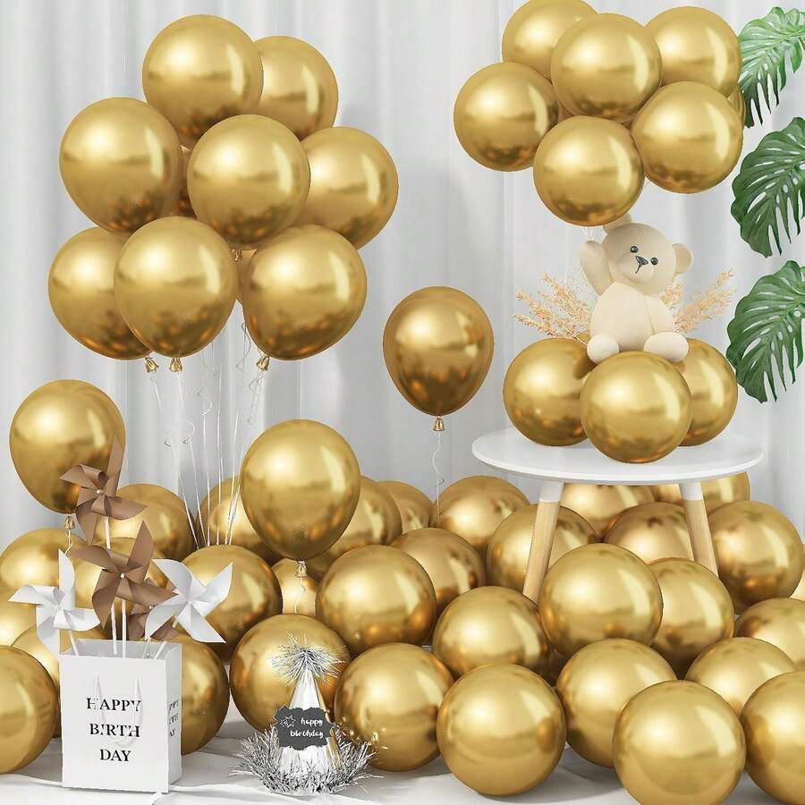 Baloane aurii de 5 inch, 60 de baloane metalice aurii, mini baloane din latex aurii de 5 inch, potrivite pentru ziua de naștere, absolvire, aniversare, petrecere pentru copii, decorațiuni pentru petreceri - 18 YEARS - Vizualizare 1