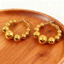 1 Pair Gold & Silver Tone Minimalist Elegant Ball Hoop Earrings, Luxury Earrings For Women, Autumn/Winter - Multicolor - View 7