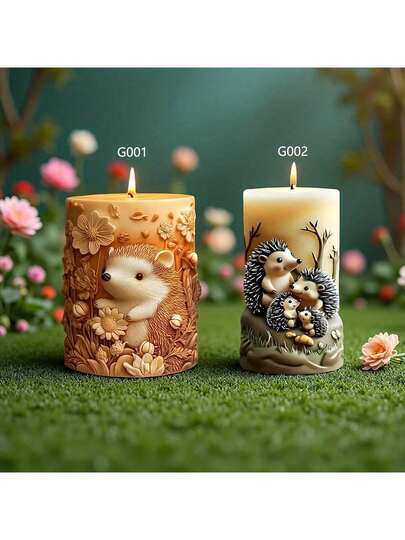 刺猬与花卉树脂浇铸硅胶模具，DIY蜡烛家居装饰 - 精致浮雕设计，可重复使用椭圆形工艺模具，手工礼品创意，自然灵感造型，纹理表面