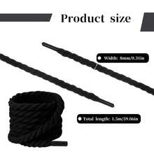 1pair Fashion Wide Round Chunky Rope Shoe Laces Replacement Strings For Casual Sneakers - 1雙黑色 - 查看 7
