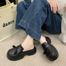 新款时尚简约女士一脚蹬鞋，EVA柔软防滑鞋底，透气舒适，室内外皆宜，全天穿着舒适 - 黑色 - 查看 2