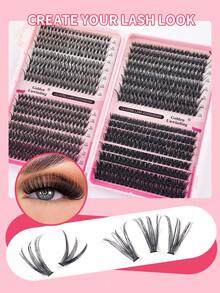 640簇纤长蓬松假睫毛，自然妆效，D型卷翘，浓密丰盈，睫毛纤维柔软，简易DIY睫毛嫁接套装，适合居家使用。适用于DIY、旅行、日常通勤、晚宴、婚礼新娘妆等场合。 - D - 查看 4
