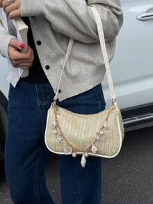 New Minimalist Textured Women's Bag, Shoulder Crossbody Handbag Tote Small Square Backpack, Casual Commute Student Daily Lightweight Durable Niche Design Fashion Bag - Multicolor - View 4