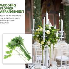 30支13英寸人造玫瑰花茎带叶，仿真花茎，合成绿叶，花卉装饰用品，DIY人造花材料，适用于花束、婚礼、派对 - 綠色 - 查看 8