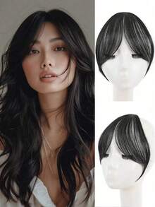 1pc Synthetic Hair Middle Part Bangs Hairpiece, Natural Seamless French Side Bangs - Multicolor - View 10
