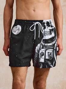 1 chiếc quần short nam phong cách đường phố tối giản, thiết kế họa tiết, thích hợp cho mùa hè. - màu đen - Xem 6