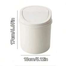 1pc Portable Trash Can With Lid, Space-Saving Desktop Garbage Can With Flip-Top Design, Durable Plastic Material Suitable For Home, Office, Kitchen, Bathroom, Bedroom, Compact Cylindrical Shape, Easy To Clean Waste Bin For Small Spaces - A - View 2