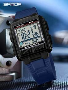 SANDA. SANDA 2212 青少年运动电子手表 5ATM 防水 夜光倒计时秒表闹钟 3D立体表壳 - 藍色 - 查看 5