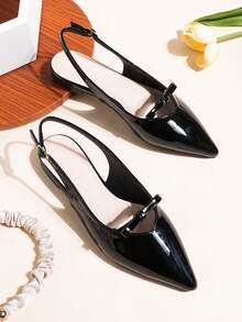 2026 Spring/Autumn New Pointed Toe Slip-On Sandals For Women, French Style One-Strap Closed Toe Flat Sandals - Black - View 14