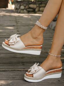 Women's Summer Casual Woven Bohemian Style Shoes, Versatile Mesh Skirt, Comfortable Thick Sole Flat Platform Sandals For Women - White - View 4