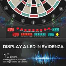 Bersaglio Frechas Electrónicas con 6 Pantallas, Bersaglio Profesional con 12 Frechas Incluidas y 27 Modalidades de Juego, para 8 Personas, 51x6.5x57cm, Negro - Negro - Ver 9
