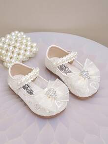 1 Pair Girls' Children's Fashion Lace Handmade Butterfly Decor Minimalist Floral Trim Embroidered Shiny Bead Breathable Mesh & PU Material Non-Slip TPR Sole Hook And Loop Strap Round Toe Soft Princess Sandals, Suitable For Dresses, Piano Performance, Spring/Summer/Autumn - Beige - View 17