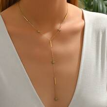 LIEBEIRIS 1件18K镀金极简主义锆石八角星Y形不锈钢项链，适合女性日常佩戴和作为礼物 - 金色 - 查看 5