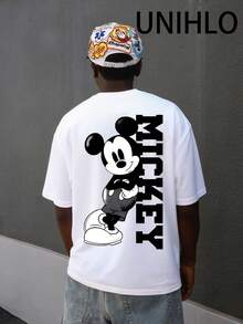 Disney UNIHLO  Mickey  Print  Summer Casual Versatile Pure Cotton T-Shirt Suitable For Any Place - Vitt - Visa 3