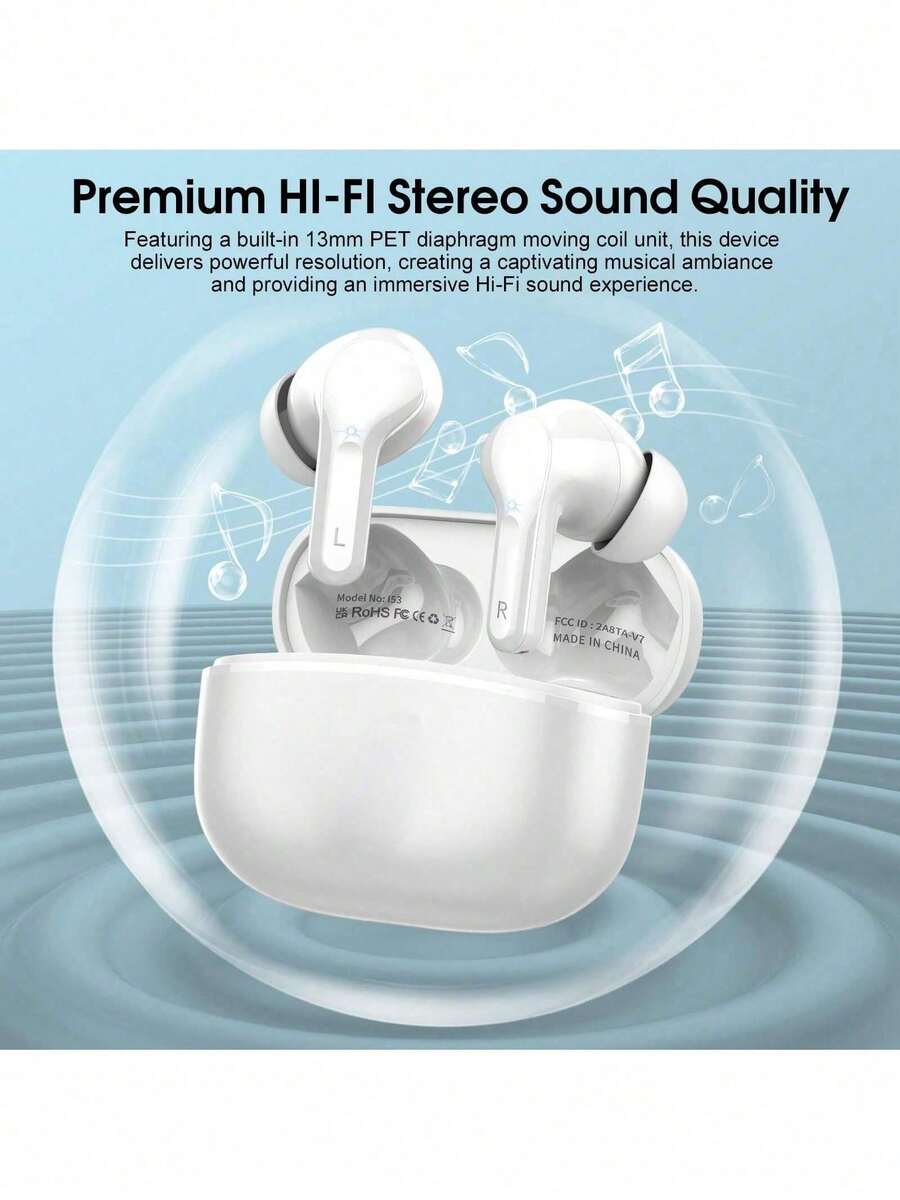 New Air7 Wireless Earphones Noise Cancelling High Sound Quality Seventh Generation Wireless Sports Earphones ANC USB-C Wireless Earbuds, Bluetooth 5.4 Headphones HiFi Stereo, Bluetooth Earbuds With ENC Noise Cancelling Mic, IP7 Waterproof In Ear Earphones, 48H, LED Display Ear Buds For Pad Phone Workout Sports, White - 官方六代 - 查看 1