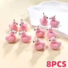 2/8个可爱植绒粉色火烈鸟树脂吊坠 3D 迷你动物吊坠 DIY 幸运耳环手链饰品制作 - 彩色 - 查看 6