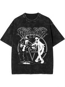 Ghostemanes Vintage Gothic T-Shirt - Heavyweight 100% Unisex Black Tee With Iconic Skull & Wings Logo & Ghostemanes Characters - Loose Fit Crew Neck For Concerts, Halloween, Streetwear - Plus Sizes Available - Gothic Merch For Men & Women - Year-Rou - 白色 - 查看 6
