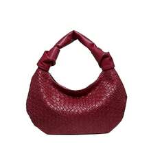 Women's Crescent-Shaped Handbag, Black And Burgundy, Double-Knot Design, PU Material, Lightweight And Fashionable, Suitable For Outings And Parties - Multicolor - View 9