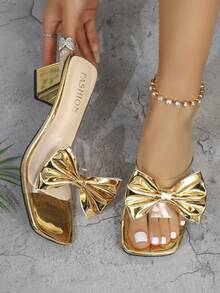 Women's High Heel Sandals With Butterfly Flower Design, Fashion Wedding Princess Shoes, Chunky Heel - Gold - View 2