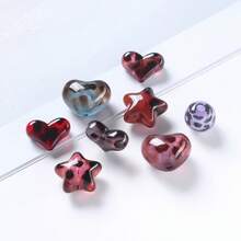 新款豹纹亚克力散珠心形星形透明直孔DIY手机链串珠材料 - 彩色 - 查看 4