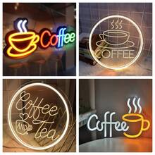 Coffee Neon Sign, Coffee And Tea Neon Sign, LED Coffee Bar Wall Art Sign Suitable For Coffee Station, Tea Bar, Restaurant, Country Style, Kitchen Decor - Coffee Lamp - View 2