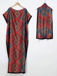 1pc Women's Faux Silk Robe With Matching Faux Silk Scarf Set - Multicolor - View 12