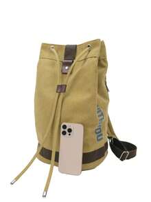 水桶背包，户外运动休闲大容量笔记本电脑背包，旅行包，学生书包 - 卡其色 - 查看 3