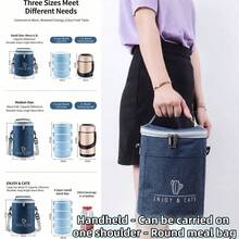 1個圓形加厚保溫午餐袋，牛津布圓筒便當袋配可調節肩帶。中性大容量保溫食物袋，便攜式午餐盒袋適用於辦公室、學校、海灘、野餐和旅行。實用的日常廚房必需品，也是生日、情人節、母親節、父親節、聖誕節和各種節日的理想禮物。廚房、廚房用品、廚房配件、廚房必需品、母親節禮物。返校禮物、宿舍用品、旅行用品。 - 彩色 - 查看 8