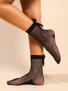 2 Pairs Women's Bow Accent Short Socks - Black - View 5