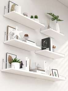 1pc (Hook Included) Partition Shelf, Wallmount Floating Shelf, No Drilling Required, Wall Decor For Bedroom, Study, Living Room, Bathroom, Kitchen, Wooden Storage Rack - White - View 1
