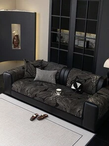 1pc Chenille Breathable Sofa Cushion, Luxury Minimalist Sofa Cover, Dust-Proof Anti-Slip Anti-Scratch, Protect Sofa, Fade-Resistant, Suitable For Bedroom Living Room Study, All Seasons - Black - View 3