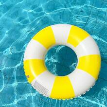 1PC Yellow Retro Striped Blue Swimming Ring Thickened Underarm Float For Kids Sweet Little Girls Summer Vacation Party Universal - Yellow - View 5