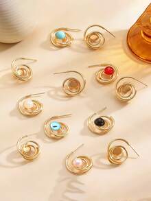 时尚简约镂空圆环珍珠耳环，自由复古设计 - 低过敏性，手工制作，个性耳环，母亲节礼物 - 彩色 - 查看 4