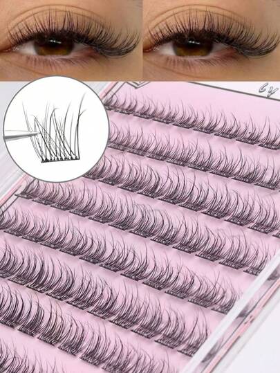 96pcs Glueless Natural Curly Faux Fish Scale Segmented Lashes, C-Curl High Density Individual Cluster Lashes For Beginners, False Eyelashes