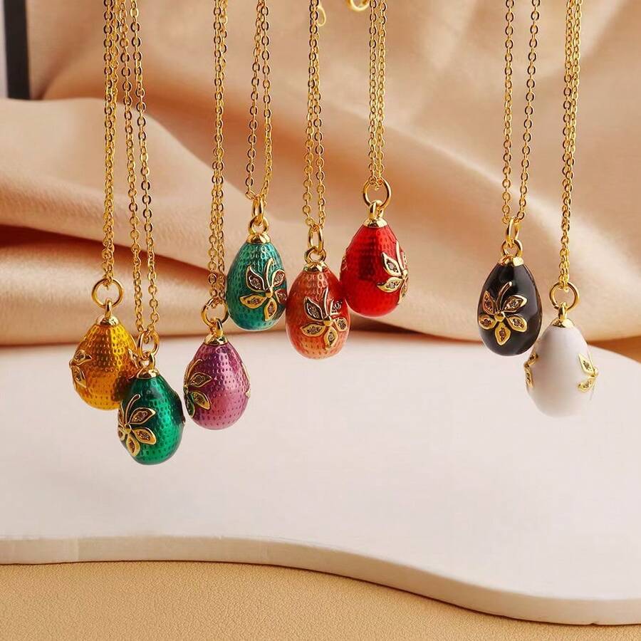1 chiếc dây chuyền mặt hình trứng Phục Sinh bằng đồng, kiểu dáng mới, có thể điều chỉnh kích thước. - Nhiều màu - Xem 1